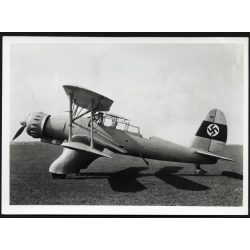   ARADO AR95 V4 BMW motorral szerelt német repülőgép náci horogkereszt jelzéssel, jármű, közlekedés, 2. világháború, aviatika, , 1930-as évek, Horthy-korszak, Eredeti gyári fotó, hátulján feliratozott papírkép. 