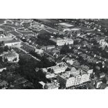 Légi felvétel, Kaposvár, Kaposvár látképe repülőről, Magyar Királyi Légügyi Hivatal, 1936, 1930-as évek, Horthy-korszak, Eredeti fotó, hátulján feliratozott, pecséttel jelzett papírkép.  