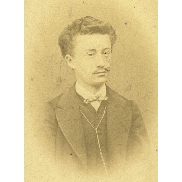 Wittmann Nándor műterme (hátoldalon Wittmann Ferdinánd felirat, ritka), Komárom,  (Komorn), elegáns fiatal férfi bajusszal, monarchia, 1870-es évek, Eredeti CDV, vizitkártya fotó.  
