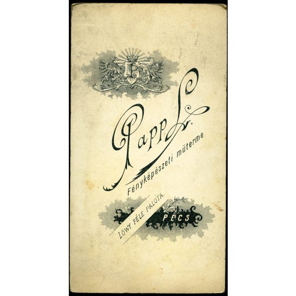 Nagyobb méret, Papp műterem, magyar katona huszár egyenruhában, sapkajelvény, retusált bajusz,  helytörténet, monarchia, 1890-es évek, Eredeti kabinetfotó.  