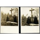 2 darab fotó, apácák egy kőkeresztnél, Felsőtőkés (Vyšný Klátov), Felvidék, Kassa környéke, Otilia menház feliratú tábla, egyház, vallás, Horthy-korszak, 1930-as évek, helytörténet, Eredeti fotó,  papírkép. 