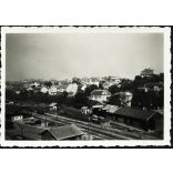 Déli pályaudvar bevezető szakasza, Budapest, jármű, közlekedés, helytörténet, 1940, 1940-es évek, Horthy-korszak, Eredeti fotó, hátulján feliratozott papírkép. 