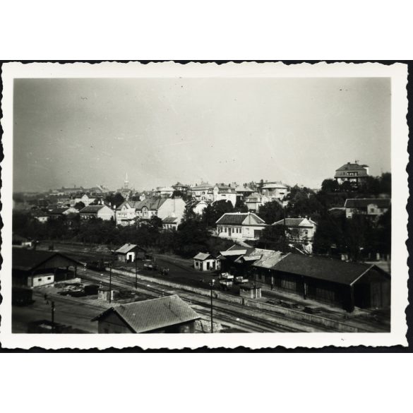 Déli pályaudvar bevezető szakasza, Budapest, jármű, közlekedés, helytörténet, 1940, 1940-es évek, Horthy-korszak, Eredeti fotó, hátulján feliratozott papírkép. 