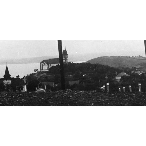 Fotó üvegnegatív! Tihany látképe a kálváriáról, Balaton, apátság, Horthy-korszak, 1920-as évek, helytörténet,  Eredeti nagyobb méretű fotó negatív, üvegnegatív!