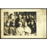 Magyar katonák katonakórházban, ápolónő, kitüntetés, érdemrend, egyenruha, bajusz, sebesült, 1. világháború, monarchia, 1910-es évek, Eredeti fotó,  papírkép.  