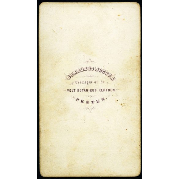 Borsos és Doctor műterme Pest (Budapest), elegáns bajuszos férfi, úr magyaros ruhában,  monarchia, 1860-as évek, Eredeti CDV, vizitkártya.  