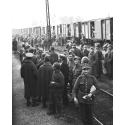   Fotó negatív! Lengyel menekültvonat, Magyarország,  menekülő lengyel katonák, vasút, jármű, közlekedés, 2. világháború, egyenruha, Horthy-korszak, 1939, 1930-as évek,  Eredeti nagyobb méretű fotó negatív! 
