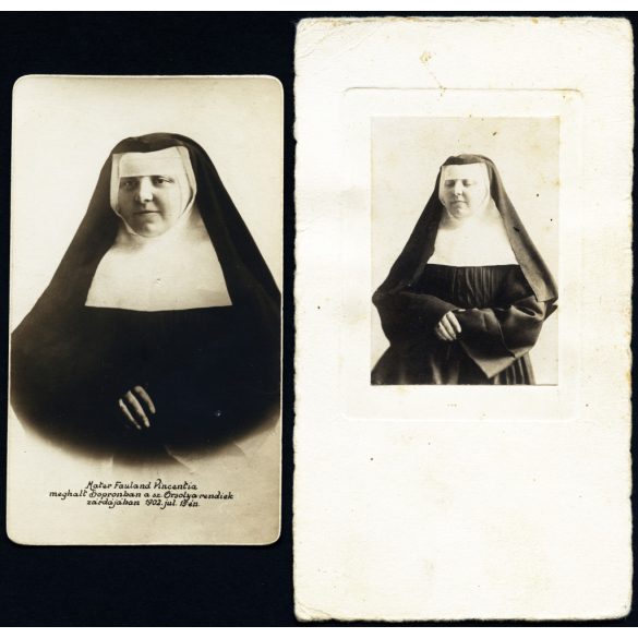 2 darab fotó, Mater Fauland Vincentia nővér, Sopron, Orsolyita zárda, apáca, egyház, vallás, 1900-as évek, monarchia, Eredeti fotó, papírkép. 