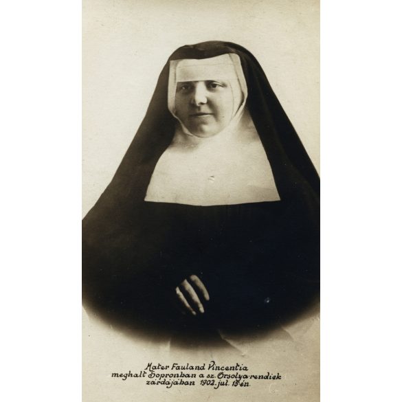 2 darab fotó, Mater Fauland Vincentia nővér, Sopron, Orsolyita zárda, apáca, egyház, vallás, 1900-as évek, monarchia, Eredeti fotó, papírkép. 