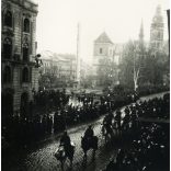 Magyar honvédek bevonulása,  Kassa, Felvidék, lovas katona, egyenruha, horogkeresztes náci zászlók, helytörténet, Horthy-korszak, 2. világháború, 1938, 1930-as évek. Eredeti fotó,  papírkép.  