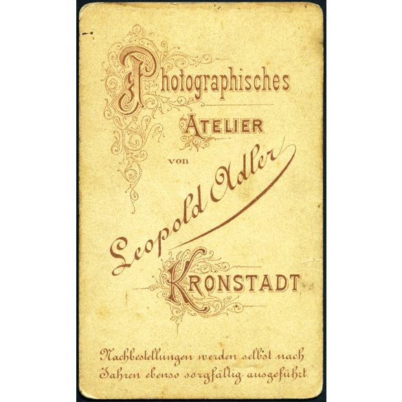 Leopold Adler műterme, Krondtadt, Brassó, Erdély, elegáns fiatal nő portréja, monarchia, 1870-es évek, Eredeti CDV, vizitkártya fotó.  
