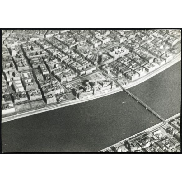 Ritka légifelvétel a Kossuth híddal, Budapest, Duna, Országház, Belváros, közlekedés, 1950-es évek, kommunizmus, Eredeti fotó, papírkép.  