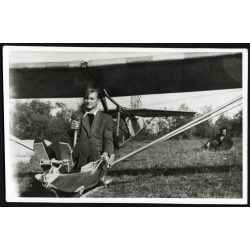   Rubik R-07a Tücsök, magyar vitorlázó repülőgép (Rubik-tervezés), Farkashegy, pilóta, repülőtér, jármű, közlekedés, aviatika, 1948, 1940-es évek, kommunizmus, Eredeti fotó, hátulján feliratozott papírkép. 