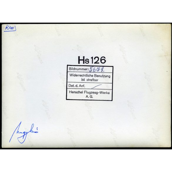 Nagyobb méret, Henschel német gyártmányú katonai felderítő repülőgép, Németország, Hs 126, jármű, közlekedés, aviatika, 2. világháború, 1930-as évek, Horthy-korszak, Eredeti gyári fotó, pecséttel jelzett papírkép.   méret megközelítőleg (centiméterbe