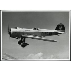   Nagyobb méret, Messerschmitt BFW M.35 típusú német repülőgép náci horogkeresztes jelzéssel, 15 darab készült belőle. Bayerische Flugzeugwerke, Németország. D-EQAN lajstromjel, jármű, közlekedés, aviatika, 2. világháború, 1930-as évek, Horthy-korszak,