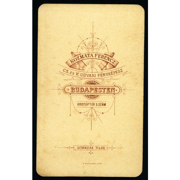 Kozmata Ferenc műterme, Budapest,  elegáns bajuszos-szakállas férfi portréja, monarchia, 1880-as évek, Eredeti CDV, vizitkártya fotó.  