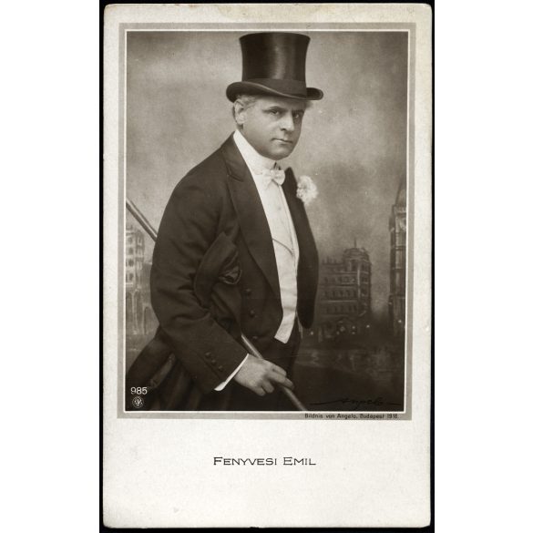 Angelo (Funk Pál) műterem, Budapest, Fenyvesi Emil (született Teitelbaum Emil), híres színész, forgatókönyvíró, művész, színház, monarchia, 1918, 1910-es évek, Eredeti képeslap fotó, papírkép.  