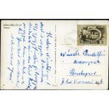 „Szabadság! A fürdő a dolgozóké!” Bükkszék-fürdő, Ikarus autóbusz, Rákosi plakát, nyaralás, strand, helytörténet,  1950-es évek, kommunizmus, Eredeti képeslap fotó, papírkép.  