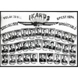 Ikarus Szocialista Brigád, Budapest, tablókép, Kelemen Ferenc brigádtagnak címezve, Volán 20 vállalat, közlekedéstörténet,  1974., 1970-es évek, szocializmus, Eredeti fotó, pecséttel jelzett papírkép. 