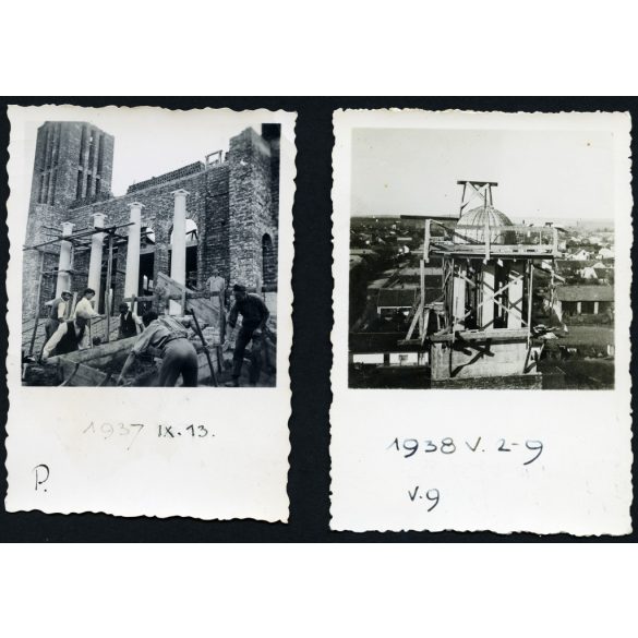 2 darab fotó. Az evangélikus templom építése, Rákospalota (Budapest), egyház, vallás, helytörténet, 1930-as évek, Horthy-korszak, Eredeti fotó, papírkép.   