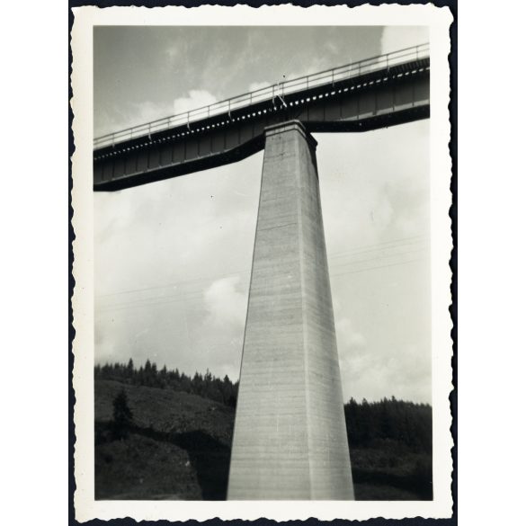 Borgó vasút, Erdély, a legmagasabb híd, közlekedés, 2. világháború, helytörténet, 1940. szeptember 19, , 1940-es évek, Horthy-korszak, Eredeti fotó, hátulján feliratozott papírkép. 