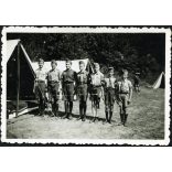 Cserkésztábor, Nógrádverőce, egyenruha, Lukács Miklós, 1946., 1940-es évek, átmeneti korszak, Eredeti fotó, hátulján feliratozott papírkép, középen törésnyom.  