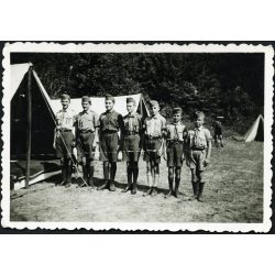   Cserkésztábor, Nógrádverőce, egyenruha, Lukács Miklós, 1946., 1940-es évek, átmeneti korszak, Eredeti fotó, hátulján feliratozott papírkép, középen törésnyom.  