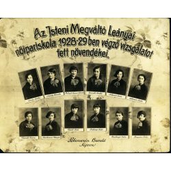  Nagyobb méret, Lobenweid Harald fotográfus, Sopron, Az Isteni Megváltó Leányai nőipariskola 1928-29-ben végzett növendékei, iskola, tablókép, helytörténet, Horthy-korszak, 1920-as évek, Eredeti fotó, papírkép. 
