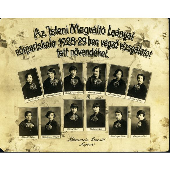 Nagyobb méret, Lobenweid Harald fotográfus, Sopron, Az Isteni Megváltó Leányai nőipariskola 1928-29-ben végzett növendékei, iskola, tablókép, helytörténet, Horthy-korszak, 1920-as évek, Eredeti fotó, papírkép. 