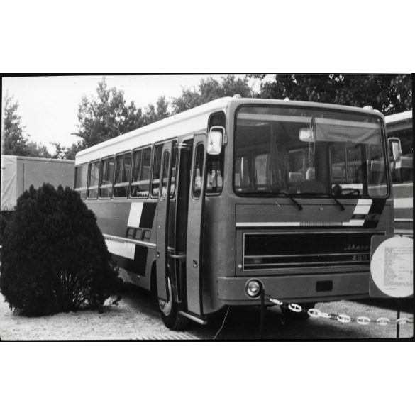 Nagyobb méret, Ikarus 259 orrmotoros prototípus autóbusz, Budapest, ADA-program, BNV kiállítás, jármű, közlekedés, szocializmus, 1970-es évek, Eredeti fotó, papírkép.