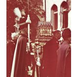 Agfacolor dia, ünnepi körmenet a budai várban, Budapest, Szent Jobb, egyenruha, díszőrség, katona, politikai vezető, Horthy-korszak, 1940-es évek. eredeti ritka Agfacolor színes dia. 
