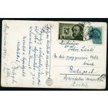 Országzászló, Nagykanizsa, város, templom, jármű, közlekedés, 1940-es évek, Horthy-korszak, Eredeti képeslap fotó, papírkép ceruzanyomokkal. 