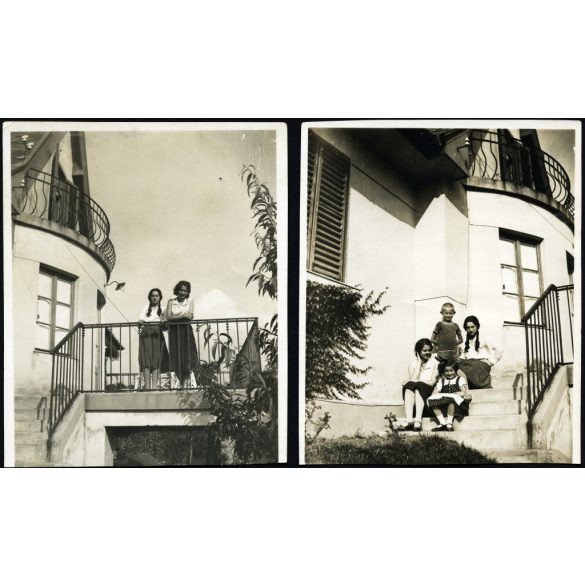 2 darab fotó, modern villa a Rózsadombon, Budapest, 2. kerület, város, helytörténet, 1930-as évek, Horthy-korszak, Eredeti fotó, hátilján feliratozott papírkép.   