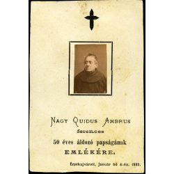   Nagy Quidus Ambrus ferences pap, Érsekújvár, Felvidék, egyház, vallás, , helytörténet, 1885, 1880-as évek, monarchia, Eredeti fotó, kartonra ragasztott papírkép, emléklap. 