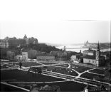 Fotó negatív, Tabán, Budapest, közvetlenül a régi házak lebontása után,  villamosok, jármű, közlekedés, Szarvas tér, 1. kerület, városkép,, helytörténet, Horthy-korszak, 1930-as évek,  Eredeti nagyméretű fotó negatív! 