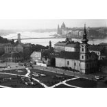 Fotó negatív, Tabán, Budapest, közvetlenül a régi házak lebontása után,  villamosok, jármű, közlekedés, Szarvas tér, 1. kerület, városkép,, helytörténet, Horthy-korszak, 1930-as évek,  Eredeti nagyméretű fotó negatív! 