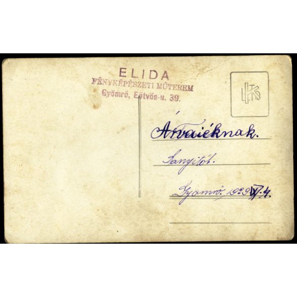 ELIDA műterem, Gyömrő, fiatal férfi egyenruhában, díszes sapkában, levente (?), cserkész (?), helytörténet, 1929, 1920-as évek, Horthy-korszak, Eredeti fotó, pecséttel jelzett papírkép, ritka műterem. 