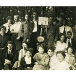 „Újpesti természetbarátok Photo osztálya” erdei kirándulás, vicces, turista, turizmus, 1930-as évek, Horthy-korszak. Eredeti fotó, pecséttel jelzett papírkép.