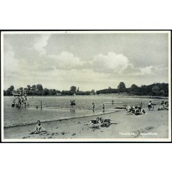   Strandfürdő fürdőzőkkel, Tiszafüred, fürdőruha, nyaralás, kirándulás, helytörténet, Goldstein Adolf papírkereskedő kiadása, 1930-as évek, Horthy-korszak, Eredeti képeslap fotó, papírkép. 