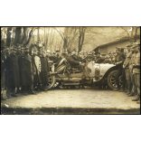 Magyar Királyi Önkéntes Gépkocsizó-testület (?), magyar katonák autóval, 1. világháború, egyenruha, jármű, közlekedés, 1910-es évek, monarchia, Eredeti fotó, papírkép.  