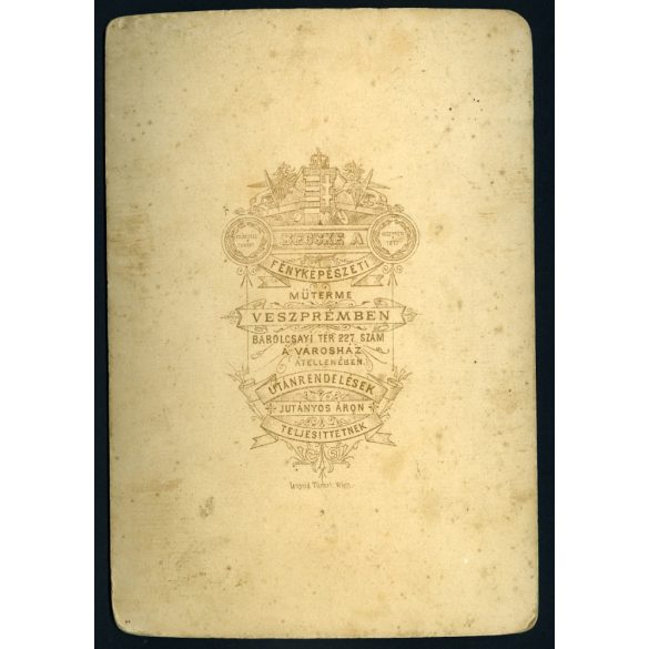 Becske műterem, Veszprém, elegáns hölgy portréja, divat, 1890-es évek, Eredeti kabinet fotó.  